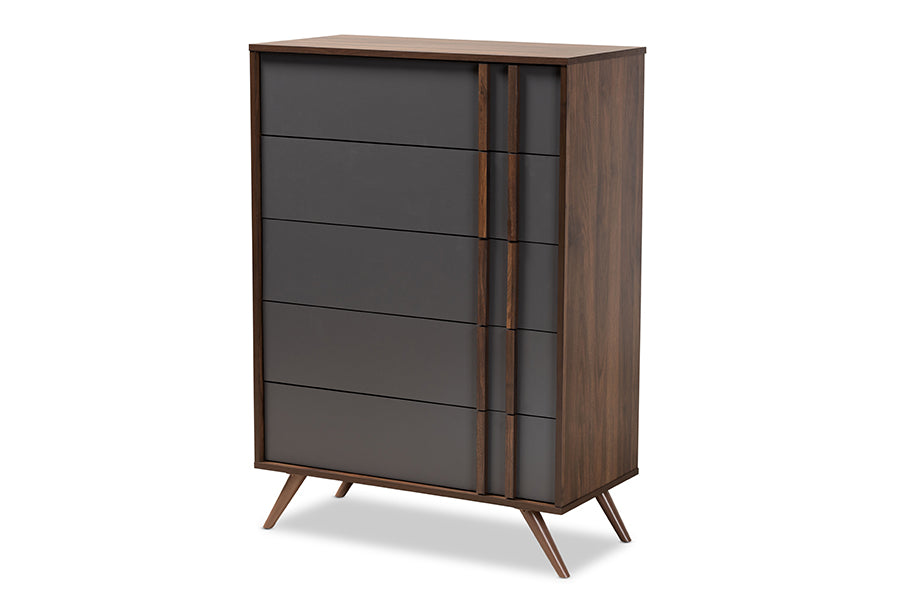 baxton studio naoki modern and contemporary two tone grey and walnut finished wood 5 drawer bedroom chest | Modish Furniture Store-2