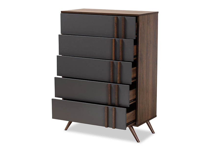baxton studio naoki modern and contemporary two tone grey and walnut finished wood 5 drawer bedroom chest | Modish Furniture Store-3