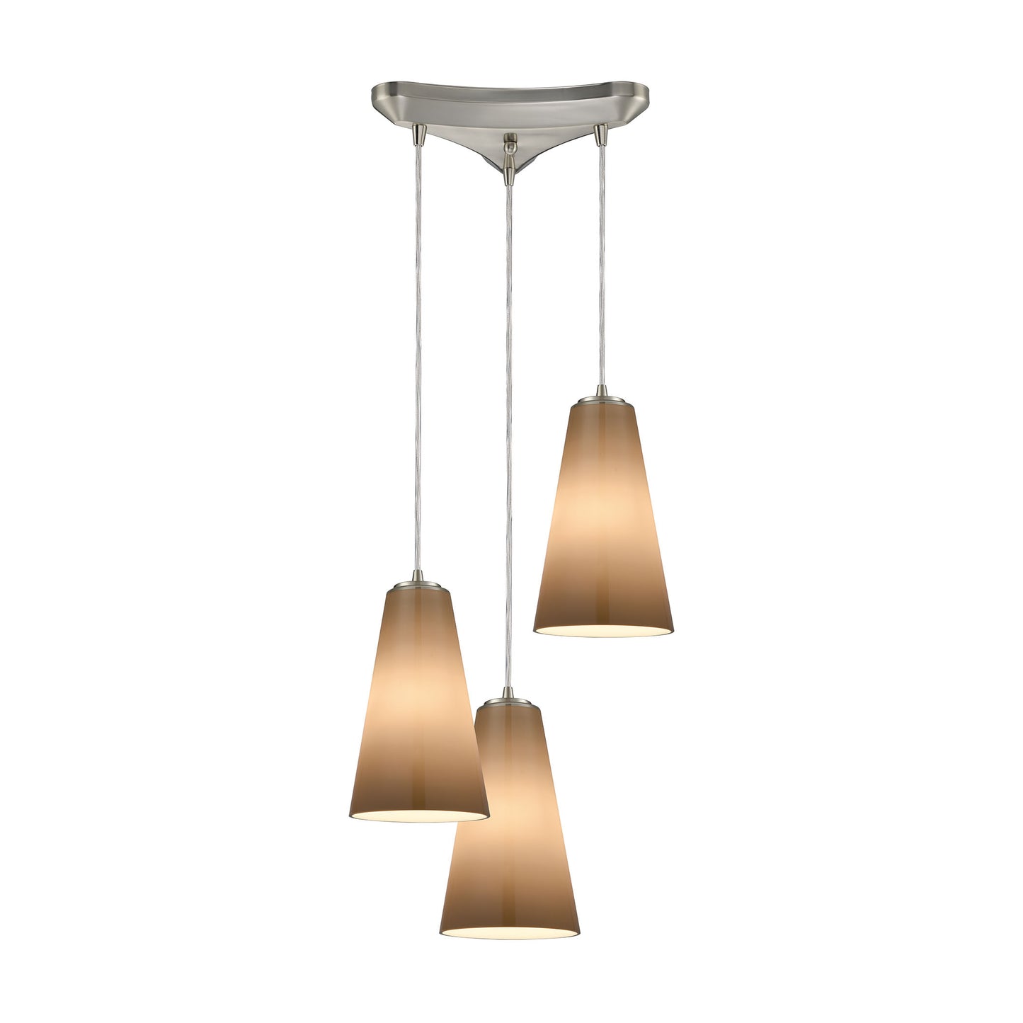Connor 3-Light Triangular Pendant Fixture in Satin Nickel with Peach Blown Glass ELK Lighting | Pendant Lamps | Modishstore