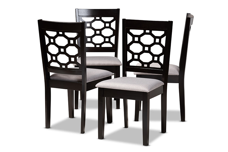 Baxton Studio Peter Modern and Contemporary Grey Fabric Upholstered and Dark Brown Finished Wood 4-Piece Dining Chair Set | Modishstore | Dining Chairs - 4