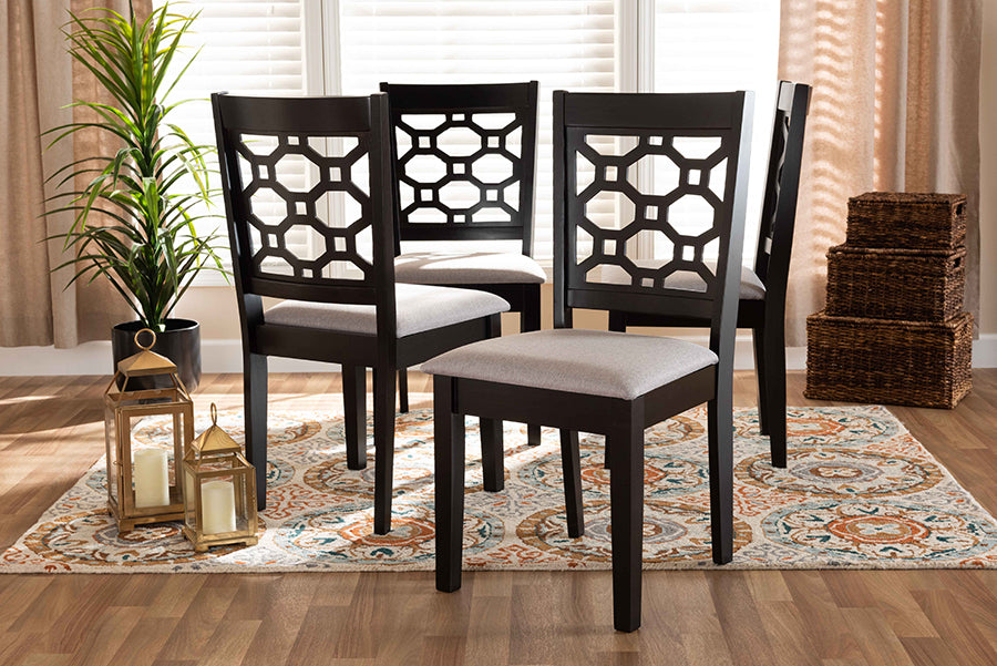 Baxton Studio Peter Modern and Contemporary Grey Fabric Upholstered and Dark Brown Finished Wood 4-Piece Dining Chair Set | Modishstore | Dining Chairs