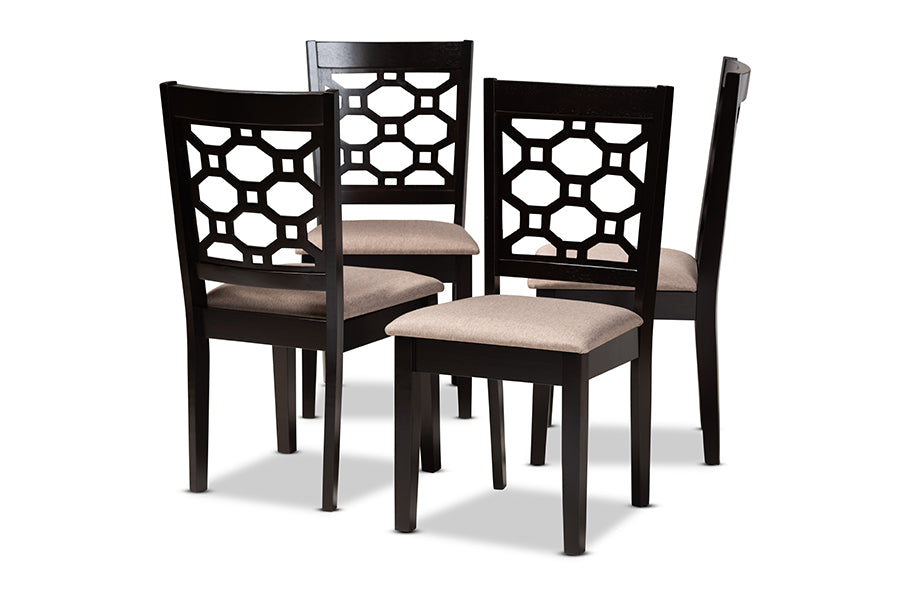 Baxton Studio Peter Modern and Contemporary Sand Fabric Upholstered and Dark Brown Finished Wood 4-Piece Dining Chair Set | Modishstore | Dining Chairs - 2