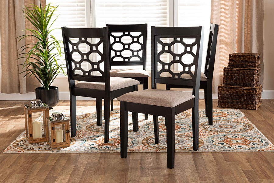 Baxton Studio Peter Modern and Contemporary Sand Fabric Upholstered and Dark Brown Finished Wood 4-Piece Dining Chair Set | Modishstore | Dining Chairs