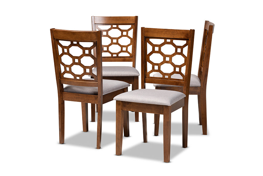 Baxton Studio Peter Modern and Contemporary Grey Fabric Upholstered and Walnut Brown Finished Wood 4-Piece Dining Chair Set | Modishstore | Dining Chairs - 4