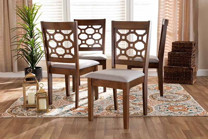 Baxton Studio Peter Modern and Contemporary Grey Fabric Upholstered and Walnut Brown Finished Wood 4-Piece Dining Chair Set | Modishstore | Dining Chairs