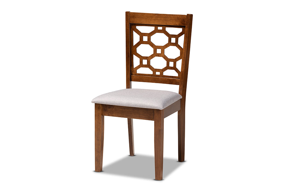 baxton studio henry modern and contemporary grey fabric upholstered and walnut brown finished wood 5 piece dining set | Modish Furniture Store-3