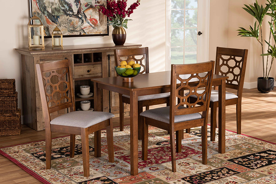 Baxton Studio Henry Modern and Contemporary Grey Fabric Upholstered and Walnut Brown Finished Wood 5-Piece Dining Set | Modishstore | Dining Sets
