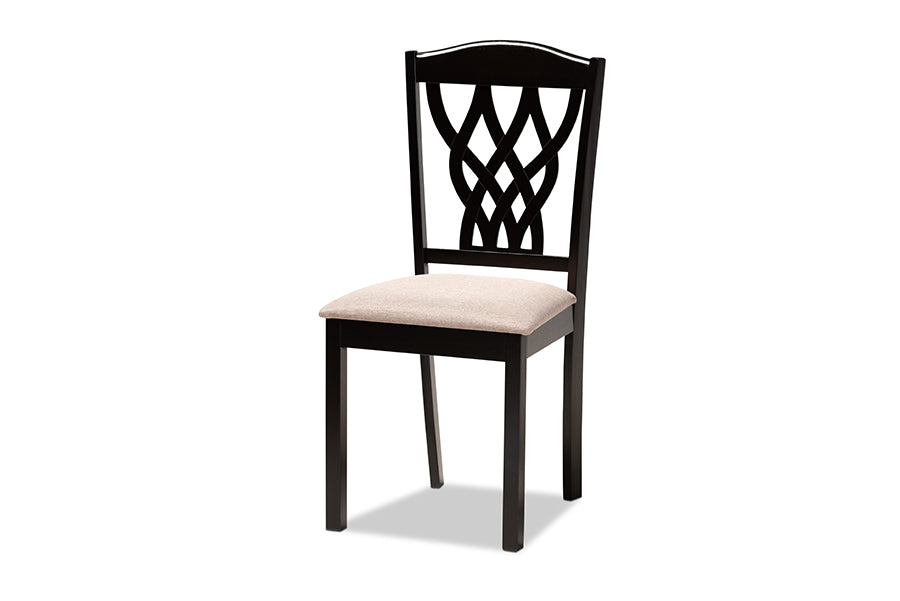 baxton studio salem modern and contemporary sand fabric upholstered and dark brown finished wood 7 piece dining set | Modish Furniture Store-3