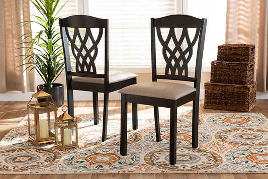 Baxton Studio Delilah Modern and Contemporary Sand Fabric Upholstered and Dark Brown Finished Wood 2-Piece Dining Chair Set | Modishstore | Dining Chairs