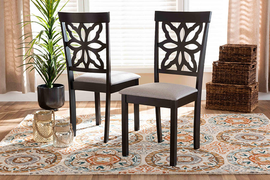 Baxton Studio Samwell Modern and Contemporary Grey Fabric Upholstered and Dark Brown Finished Wood 2-Piece Dining Chair Set | Modishstore | Dining Chairs