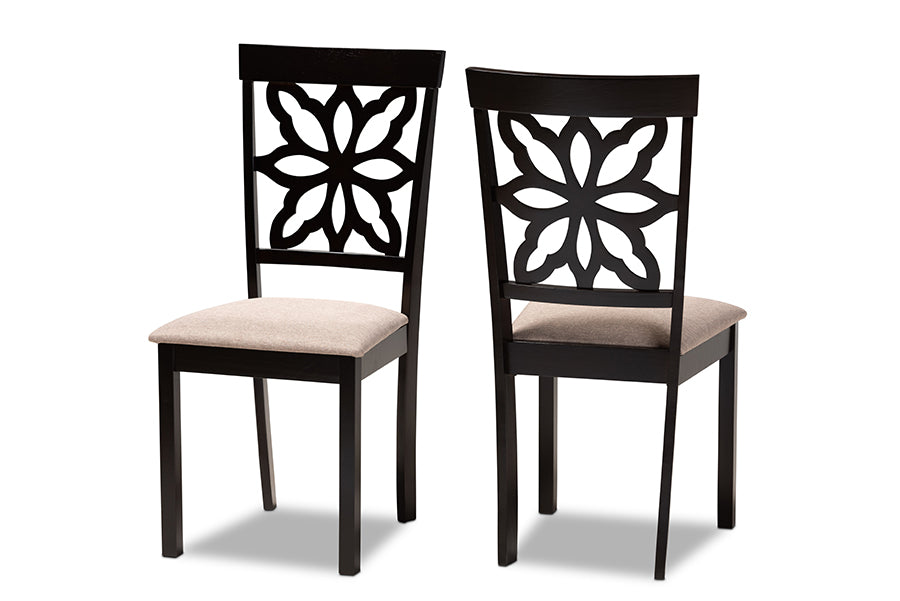 Baxton Studio Samwell Modern and Contemporary Sand Fabric Upholstered and Dark Brown Finished Wood 2-Piece Dining Chair Set | Modishstore | Dining Chairs - 4