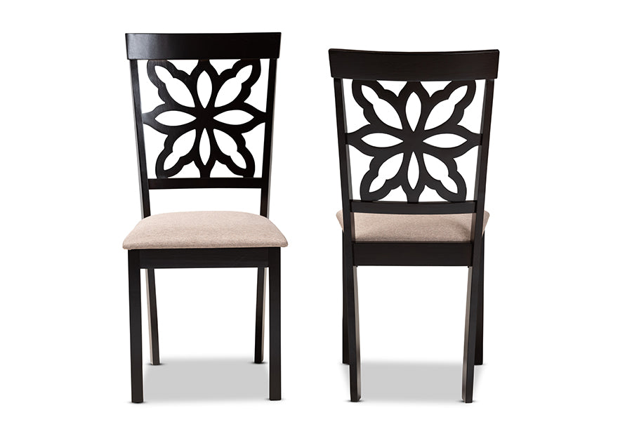 Baxton Studio Samwell Modern and Contemporary Sand Fabric Upholstered and Dark Brown Finished Wood 2-Piece Dining Chair Set | Modishstore | Dining Chairs - 3