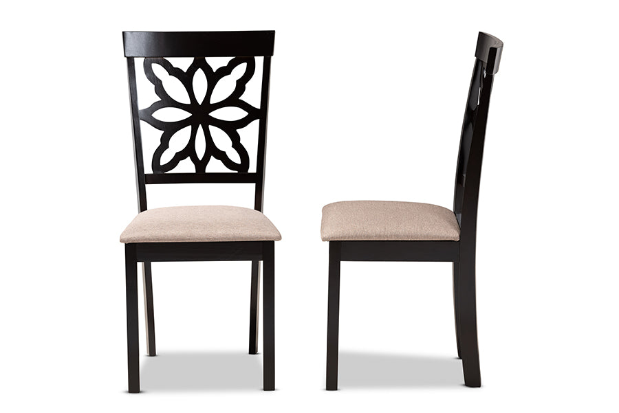Baxton Studio Samwell Modern and Contemporary Sand Fabric Upholstered and Dark Brown Finished Wood 2-Piece Dining Chair Set | Modishstore | Dining Chairs - 2