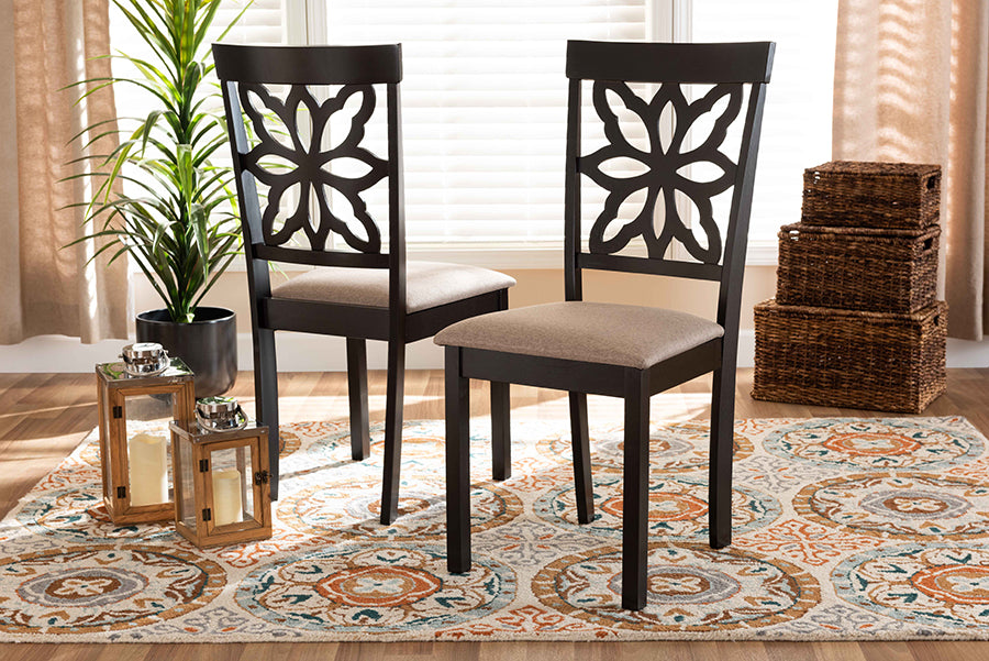 Baxton Studio Samwell Modern and Contemporary Sand Fabric Upholstered and Dark Brown Finished Wood 2-Piece Dining Chair Set | Modishstore | Dining Chairs
