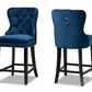 baxton studio howell modern transitional navy blue velvet upholstered and dark brown finished wood 2 piece counter stool set | Modish Furniture Store-2