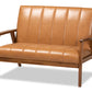 baxton studio nikko mid century modern tan faux leather upholstered and walnut brown finished wood loveseat | Modish Furniture Store-2