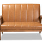 baxton studio nikko mid century modern tan faux leather upholstered and walnut brown finished wood loveseat | Modish Furniture Store-3