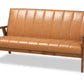 baxton studio nikko mid century modern tan faux leather upholstered and walnut brown finished wood sofa | Modish Furniture Store-2