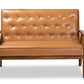 baxton studio sorrento mid century modern tan faux leather upholstered and walnut brown finished wood loveseat | Modish Furniture Store-2