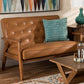 Baxton Studio Sorrento Mid-Century Modern Tan Faux Leather Upholstered and Walnut Brown Finished Wood Loveseat | Modishstore | Loveseats