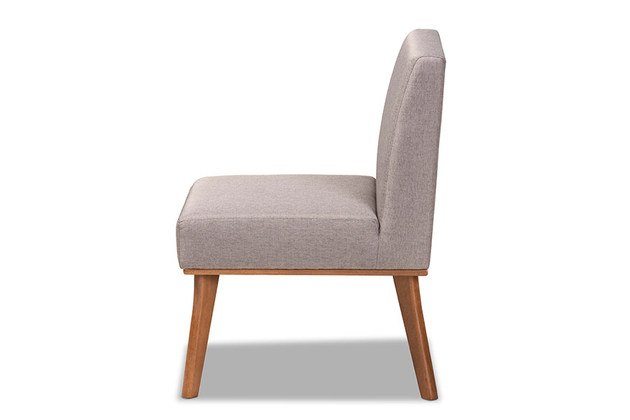 Baxton Studio Odessa Mid-Century Modern Grey Fabric Upholstered and Walnut Brown Finished Wood Dining Chair | Modishstore | Dining Chairs - 2