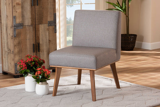 Baxton Studio Odessa Mid-Century Modern Grey Fabric Upholstered and Walnut Brown Finished Wood Dining Chair | Modishstore | Dining Chairs