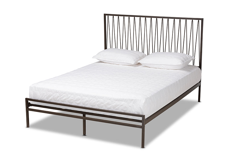 baxton studio jeanette modern and contemporary black finished metal queen size platform bed | Modish Furniture Store-2