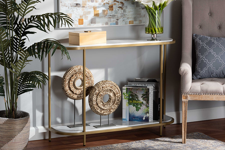 Baxton Studio Dominic Modern and Contemporary Gold Metal Console Table with Faux Marble Tabletop | Console Tables | Modishstore - 2