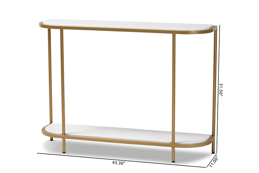 Baxton Studio Dominic Modern and Contemporary Gold Metal Console Table with Faux Marble Tabletop | Console Tables | Modishstore - 7