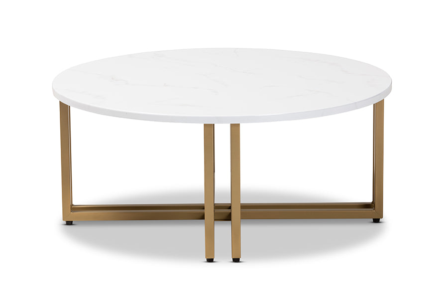 Baxton Studio Maeve Modern and Contemporary Gold Finished Metal Coffee Table With Faux Marble Tabletop | Coffee Tables | Modishstore - 5
