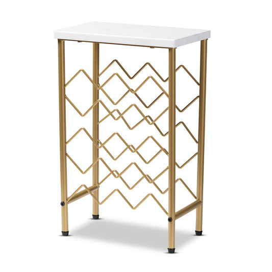 Baxton Studio Ramona Modern and Contemporary Gold Finished Metal Wine Rack With Faux Marble Tabletop | Cabinets | Modishstore
