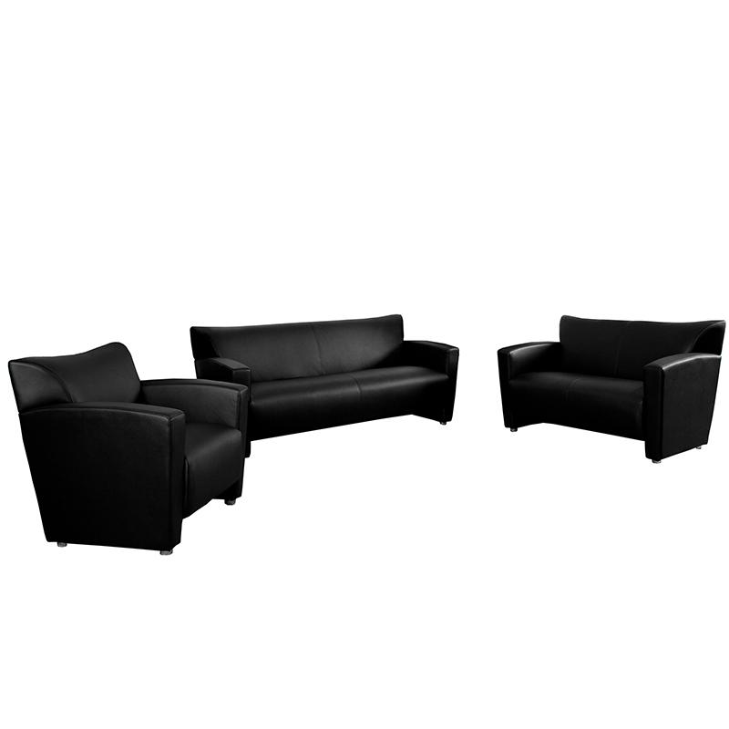 Hercules Majesty Series Reception Set In Black Leathersoft By Flash Furniture | Sofa Set | Modishstore - 2