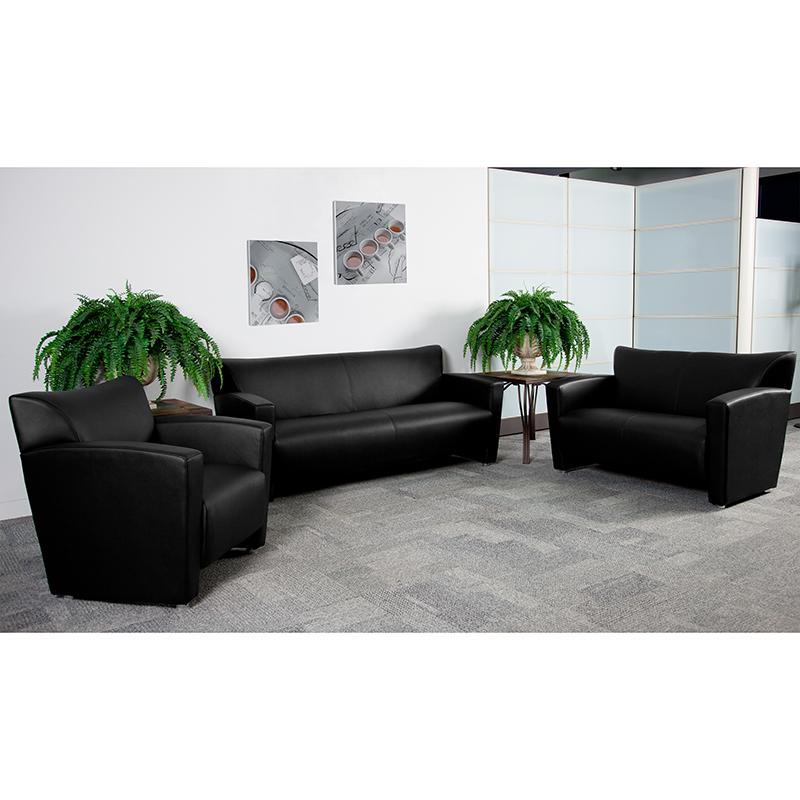 Hercules Majesty Series Reception Set In Black Leathersoft By Flash Furniture | Sofa Set | Modishstore - 1