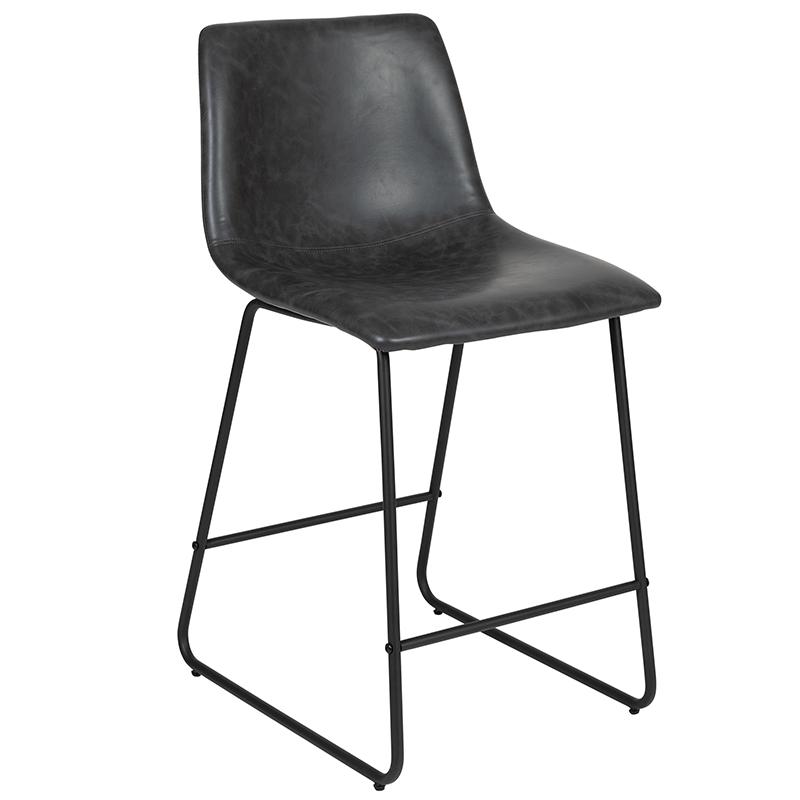 24 Inch Leathersoft Counter Height Barstools In Gray, Set Of 2 By Flash Furniture | Bar Stools | Modishstore - 4