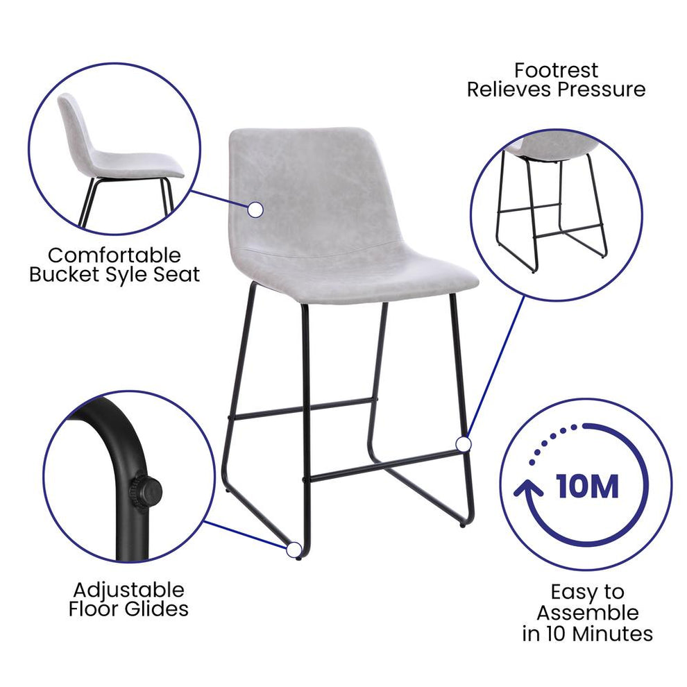 24 Inch Leathersoft Counter Height Barstools In Light Gray, Set Of 2 By Flash Furniture | Bar Stools | Modishstore - 4