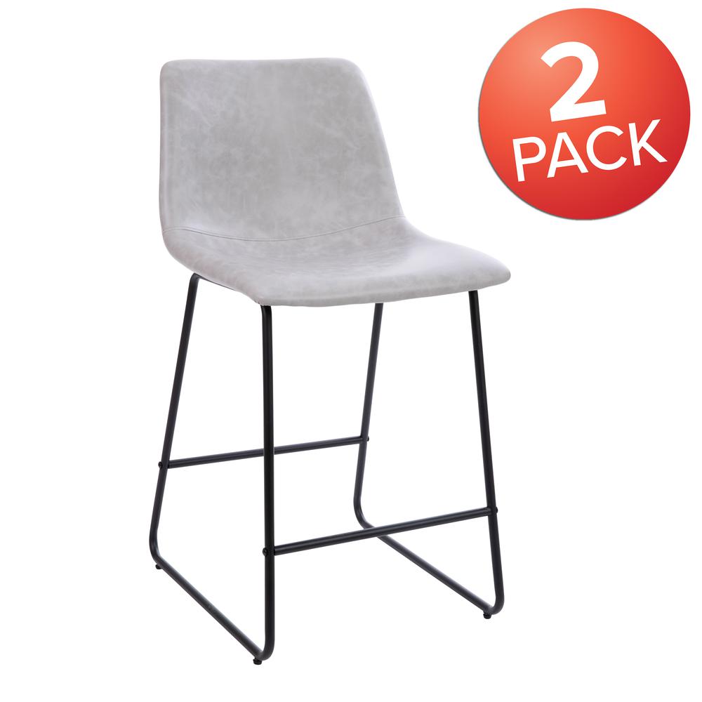 24 Inch Leathersoft Counter Height Barstools In Light Gray, Set Of 2 By Flash Furniture | Bar Stools | Modishstore - 2
