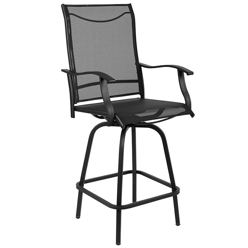 30" All-Weather Patio Swivel Outdoor Stools, Black, Set Of 2 By Flash Furniture | Dining Chairs | Modishstore - 4