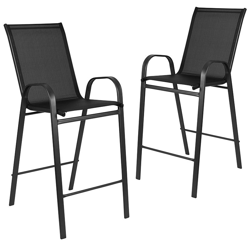 2 Pack Brazos Series Black Outdoor Barstool With Flex Comfort Material And Metal Frame By Flash Furniture | Bar Stools | Modishstore - 3