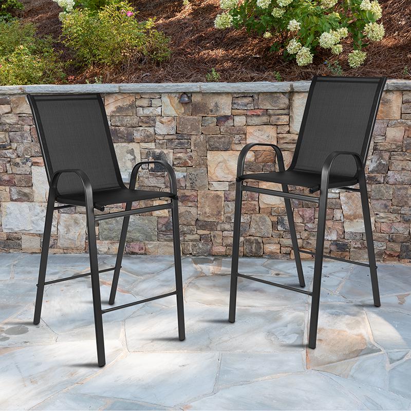 2 Pack Brazos Series Black Outdoor Barstool With Flex Comfort Material And Metal Frame By Flash Furniture | Bar Stools | Modishstore - 2