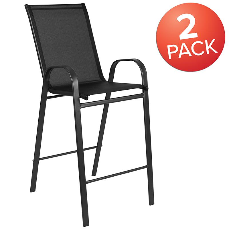 2 Pack Brazos Series Black Outdoor Barstool With Flex Comfort Material And Metal Frame By Flash Furniture | Bar Stools | Modishstore