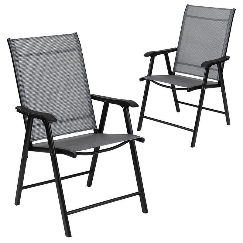 Black Outdoor Folding Patio Sling Chair (2 Pack) By Flash Furniture | Outdoor Chairs | Modishstore - 3