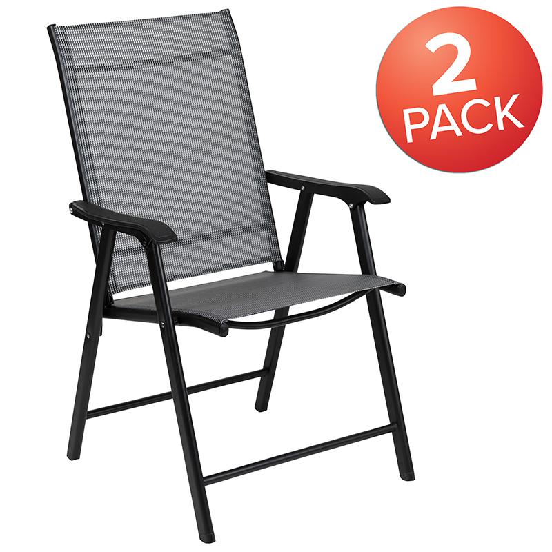 Black Outdoor Folding Patio Sling Chair (2 Pack) By Flash Furniture | Dining Chairs | Modishstore