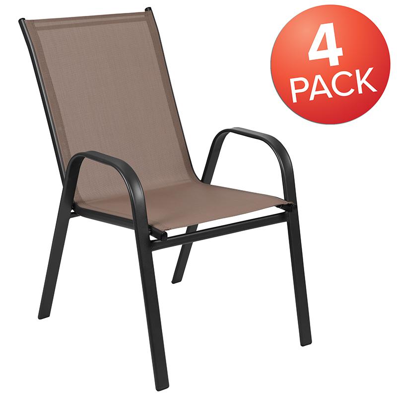 4 Pack Brazos Series Brown Outdoor Stack Chair With Flex Comfort Material And Metal Frame By Flash Furniture | Dining Chairs | Modishstore - 2