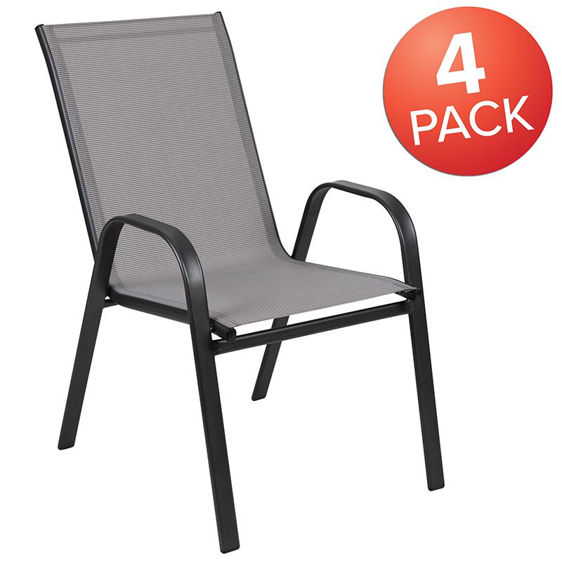 4 Pack Brazos Series Gray Outdoor Stack Chair With Flex Comfort Material And Metal Frame By Flash Furniture | Outdoor Chairs | Modishstore - 2