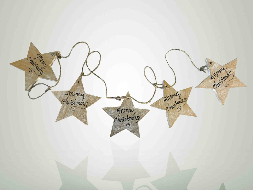 Christmas Star Ornament- String of 5- Silver/Green/Golden/Red-5
