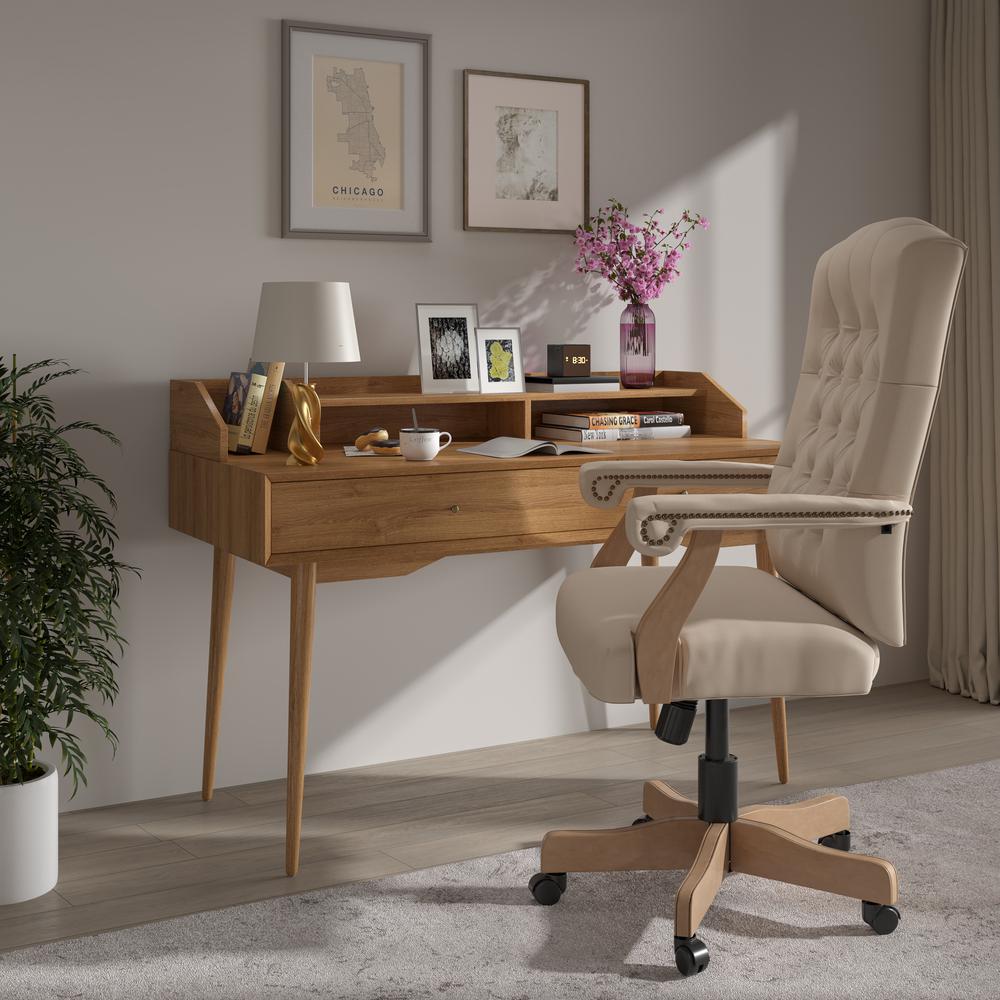 Ivory Microfiber Classic Executive Swivel Office Chair With Driftwood Arms And Base By Flash Furniture | Office Chairs | Modishstore - 1
