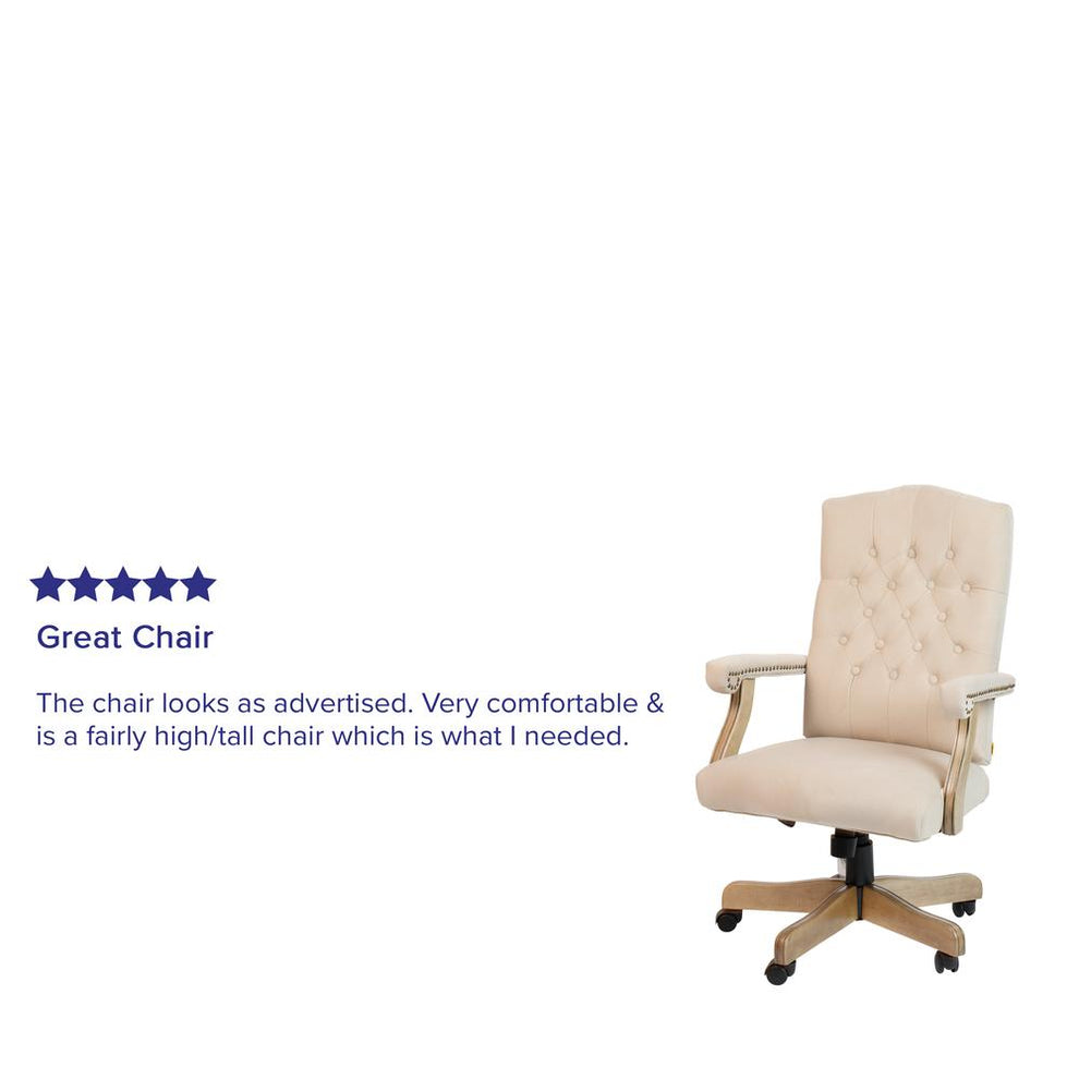 Ivory Microfiber Classic Executive Swivel Office Chair With Driftwood Arms And Base By Flash Furniture | Office Chairs | Modishstore - 4