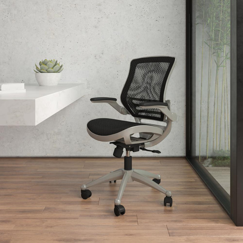 Mid-Back Transparent Black Mesh Executive Swivel Office Chair With Graphite Silver Frame And Flip-Up Arms By Flash Furniture | Office Chairs | Modishstore - 1