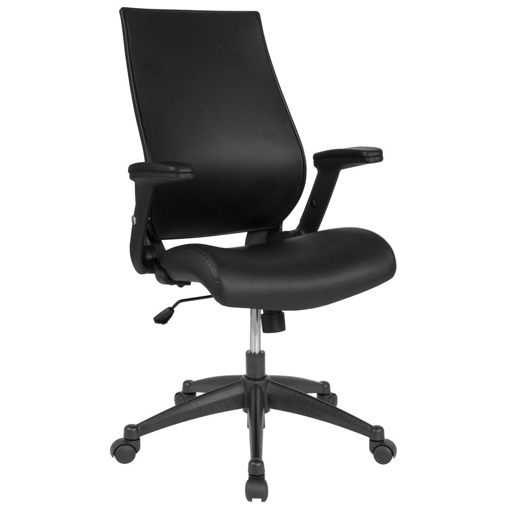 High Back Black Leathersoft Executive Swivel Office Chair With Molded Foam Seat And Adjustable Arms By Flash Furniture | Office Chairs | Modishstore - 1