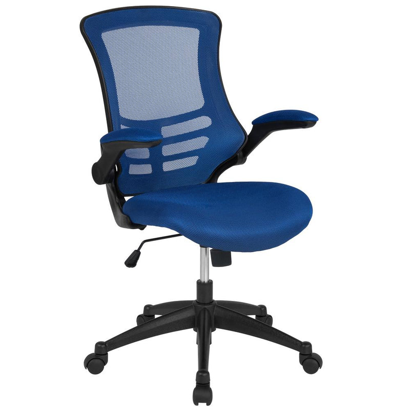 Mid-Back Blue Mesh Swivel Ergonomic Task Office Chair With Flip-Up Arms By Flash Furniture | Office Chairs | Modishstore - 1